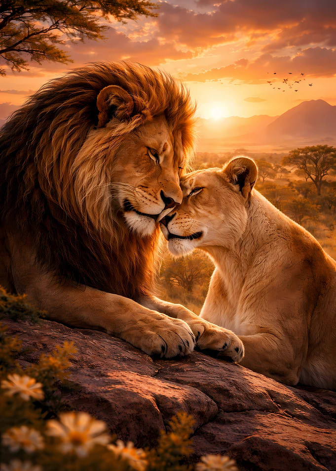 Lion Couple at Sunset