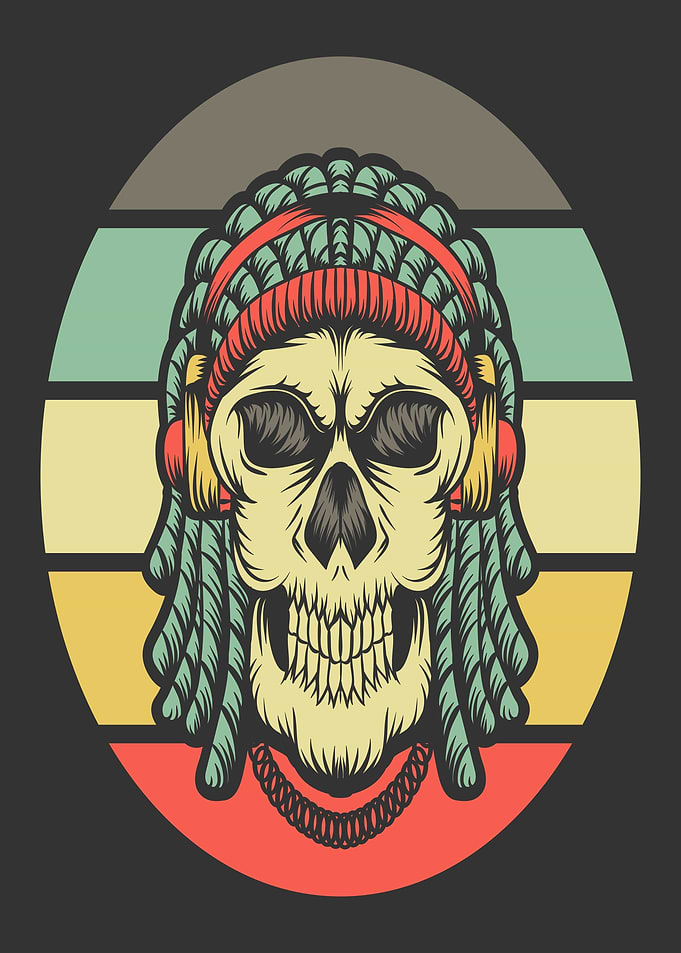 Skull with Dreadlocks and Headphones