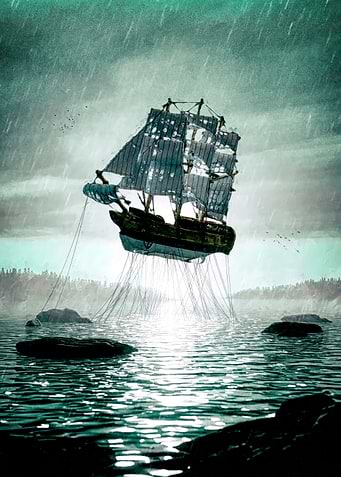 Surreal Ship Floating Above Water