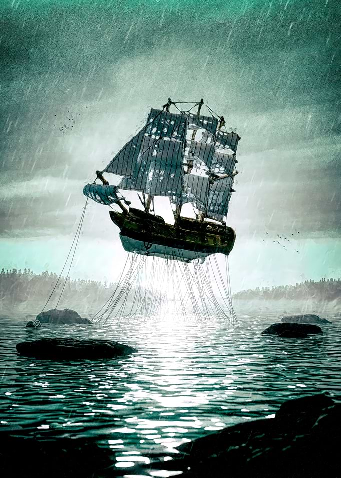 Surreal Ship Floating Above Water
