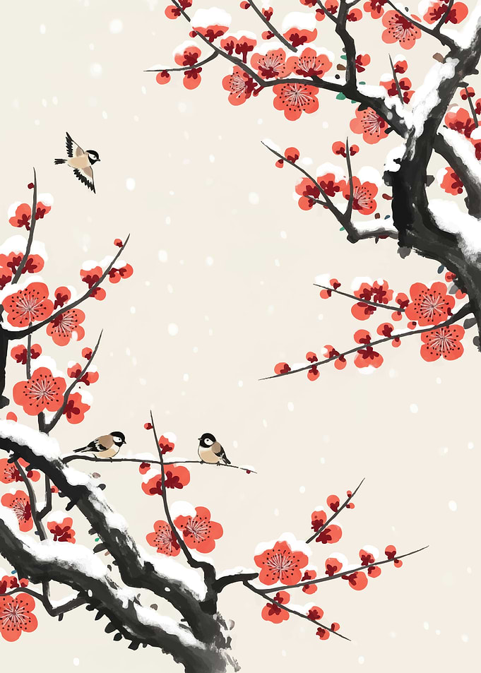 Birds on Snowy Plum Blossoms