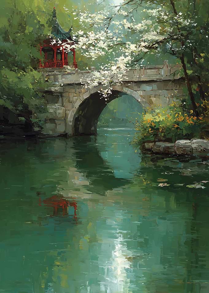Tranquil Garden Bridge with Pagoda