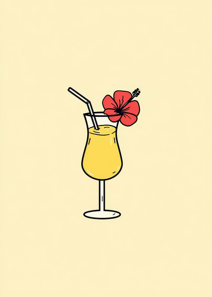 Tropical Cocktail with Hibiscus Flower