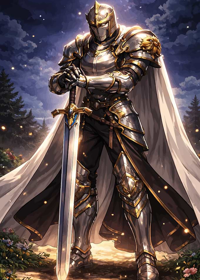 Knight with Sword in Forest