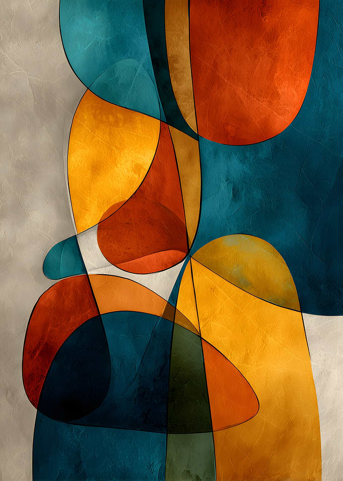 Abstract Geometric Shapes in Teal, Orange, and Gold