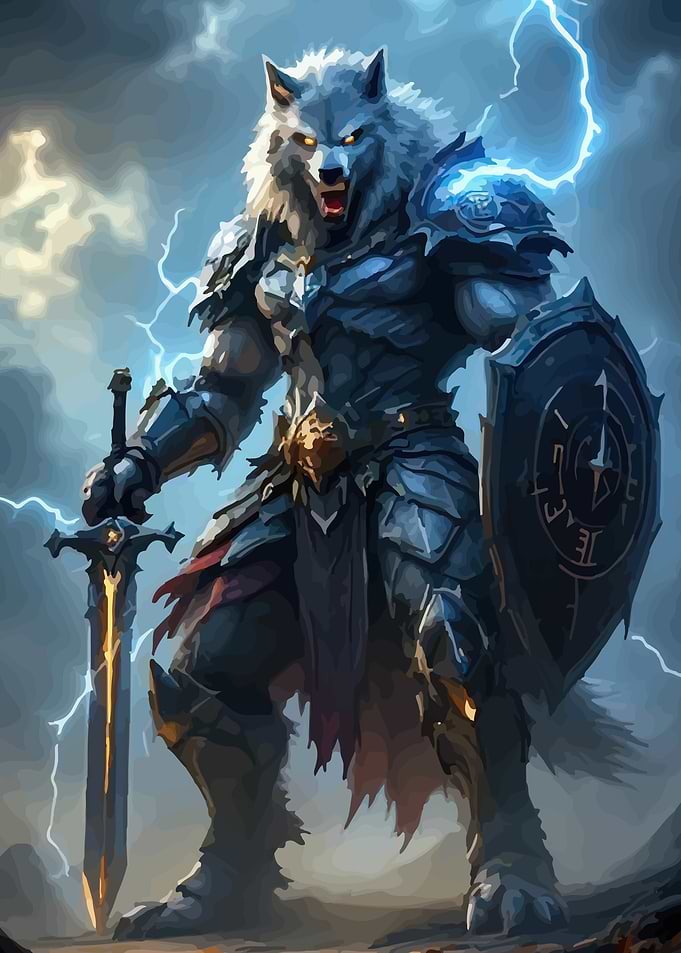 Werewolf Warrior with Sword and Shield