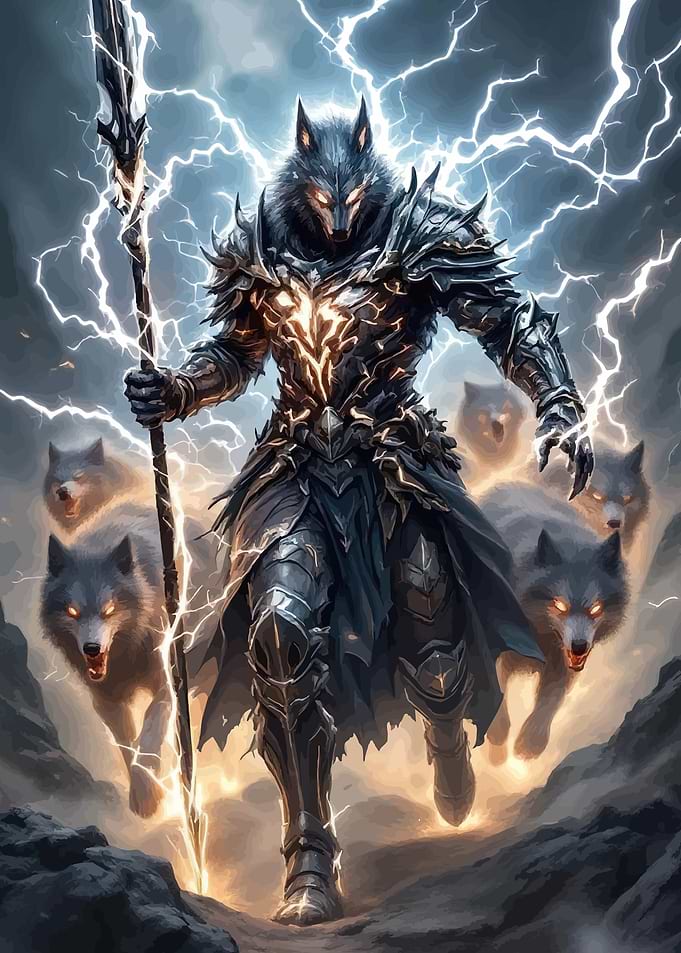 Wolf Warrior with Lightning Staff and Pack
