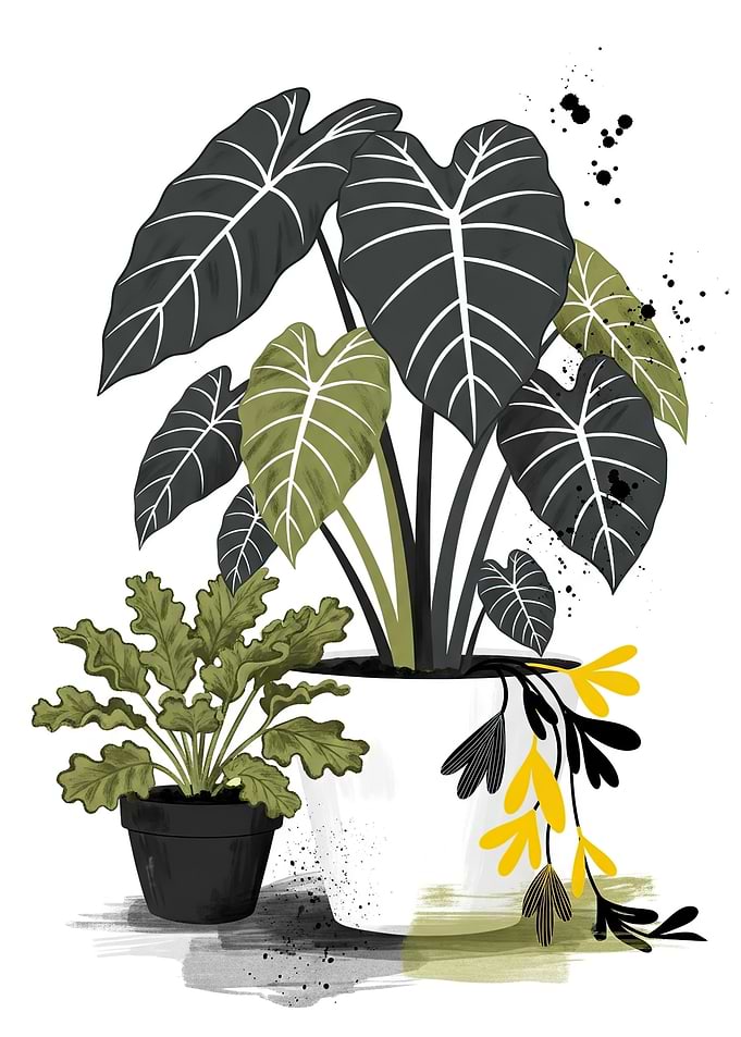 Potted Plants with Splatter Art
