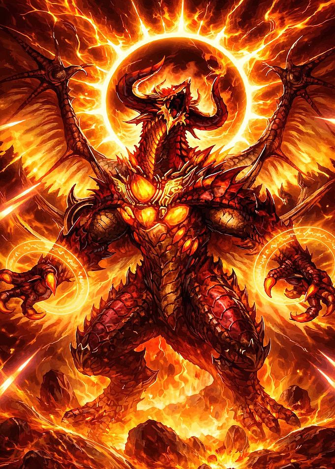 Fiery Dragon Emerging from Sun