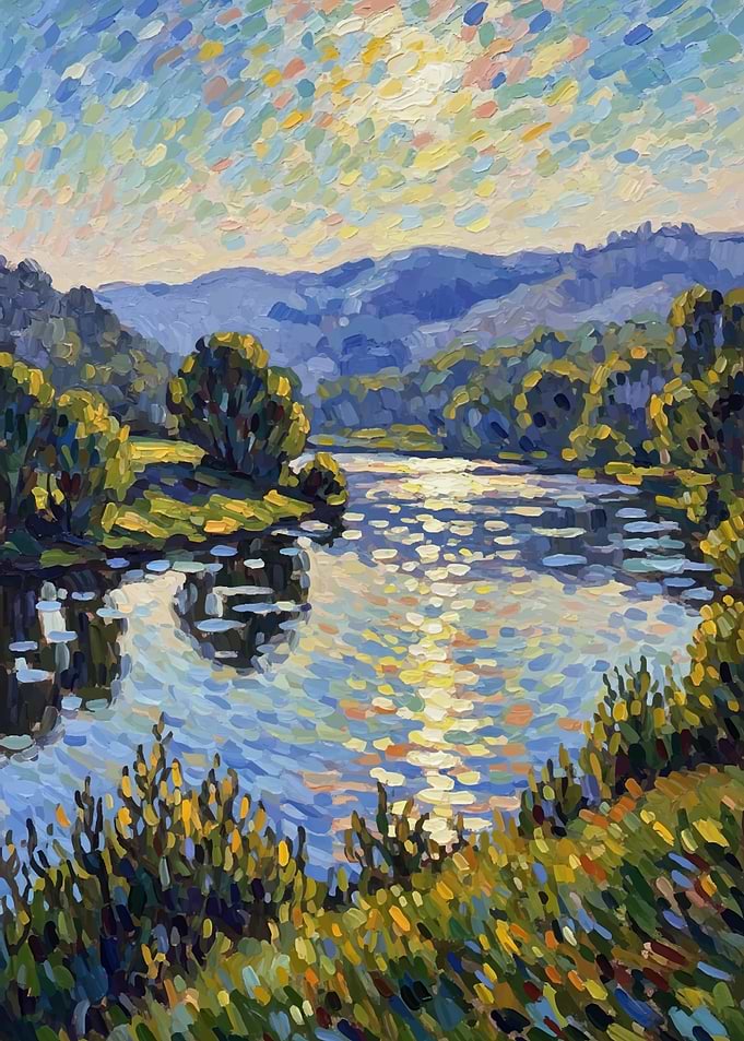 Impressionist River Landscape Painting