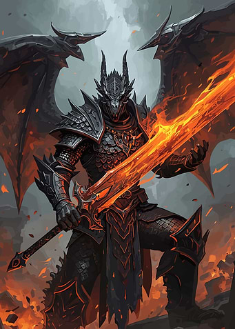 Dragon Knight with Fiery Sword