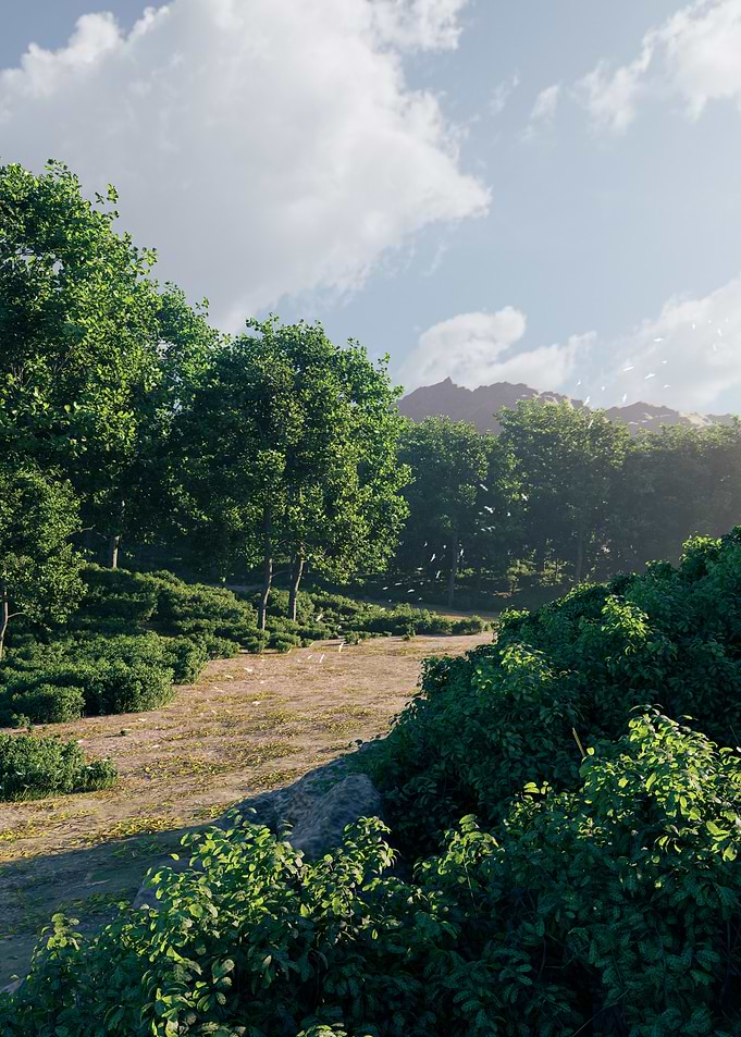 Lush Green Landscape with Mountain Background