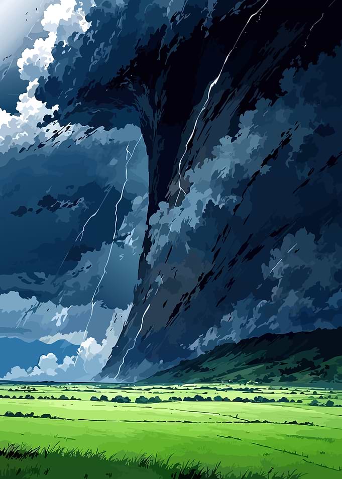 Dramatic Storm Over Green Fields