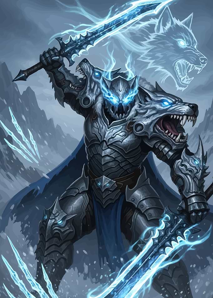 Wolf Warrior with Glowing Swords