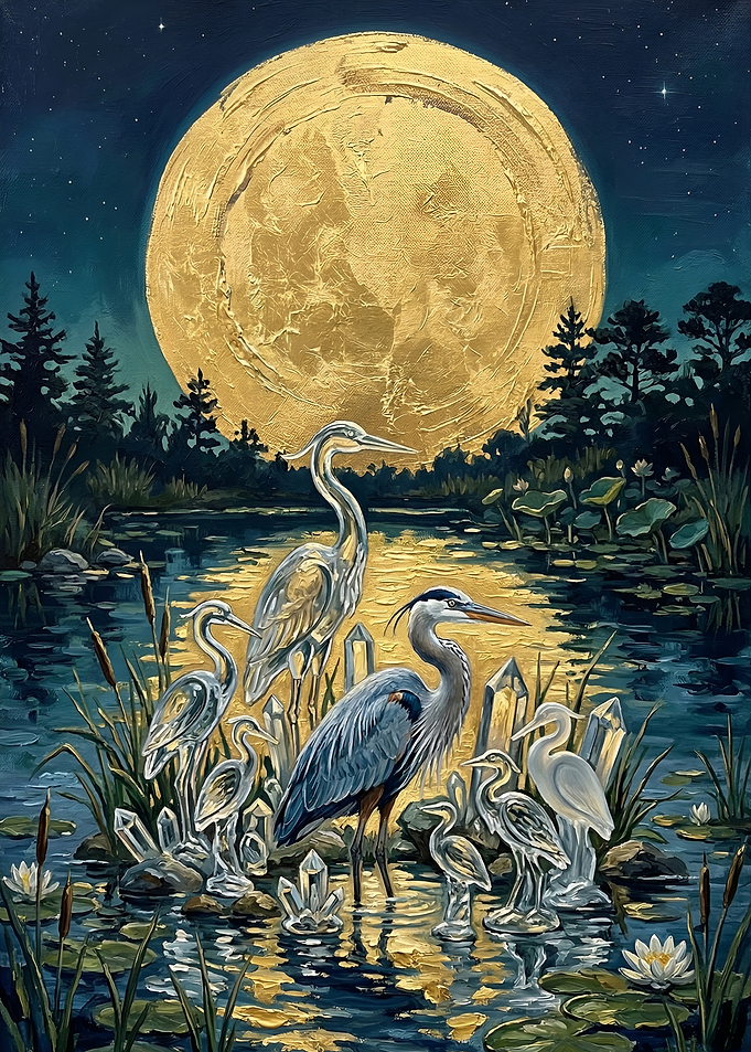 Herons and Crystals Under the Full Moon