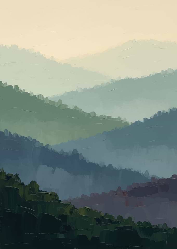 Misty Mountain Landscape Painting