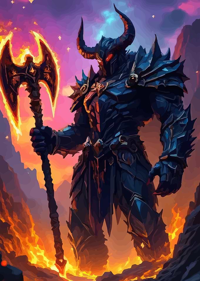 Demonic Warrior with Fiery Axe