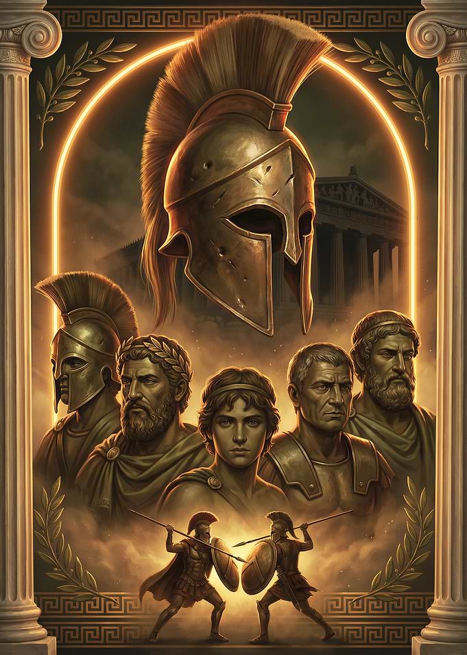 Ancient Greek Warriors and Helmet