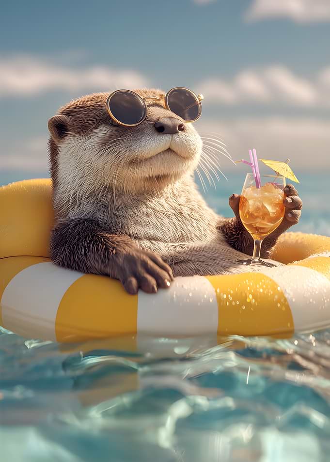 Otter relaxing with a cocktail