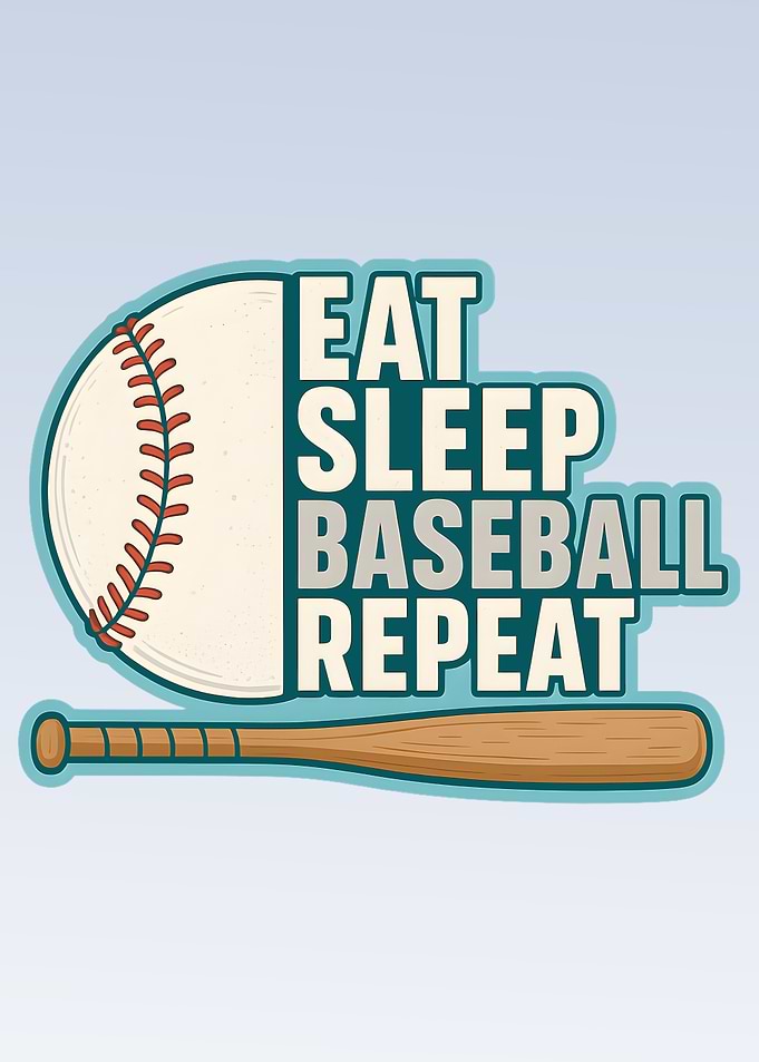 Eat Sleep Baseball Repeat. Baseball Lover Motivational Art with Split Baseball & Bat, Sports Fan