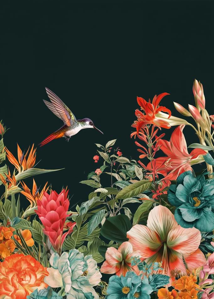 Hummingbird and Tropical Flowers