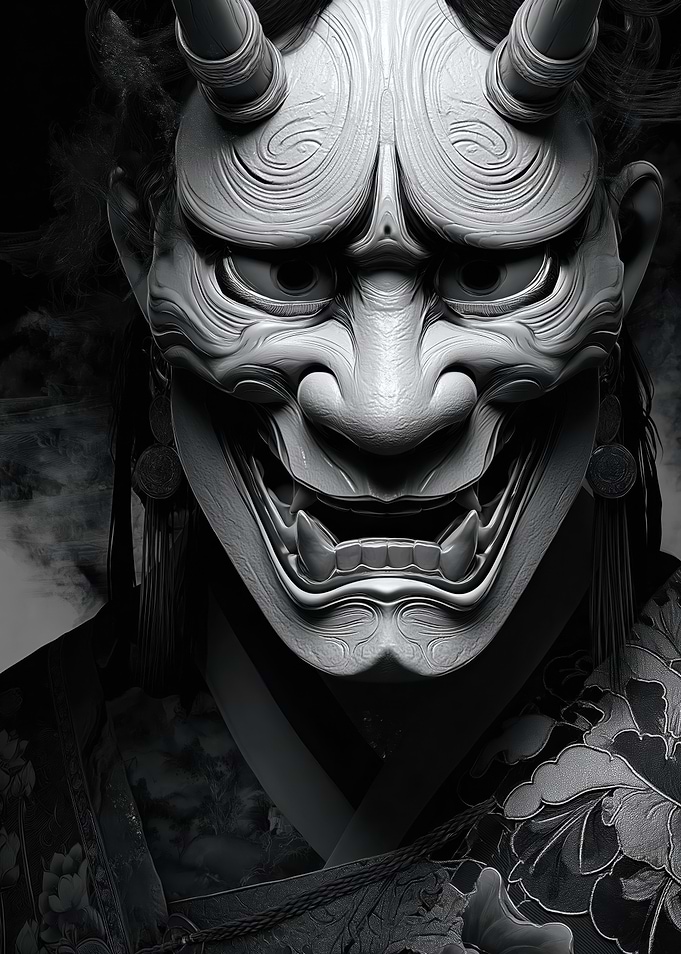 Oni Mask with Floral Kimono