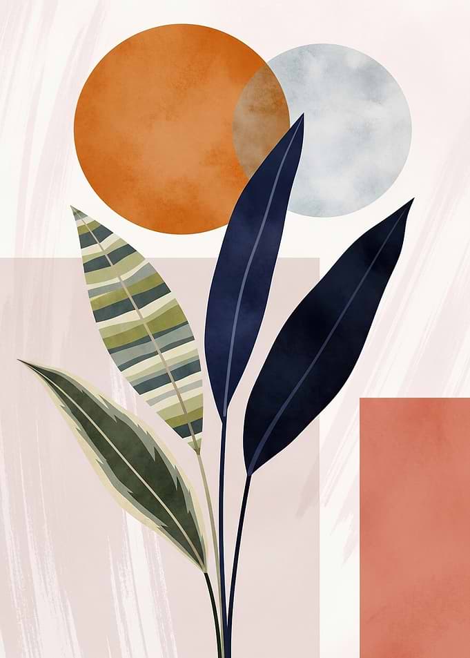 Abstract Botanical Art with Geometric Shapes