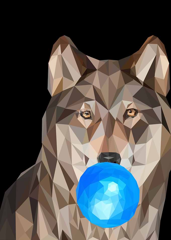 Geometric Wolf with Blue Bubble