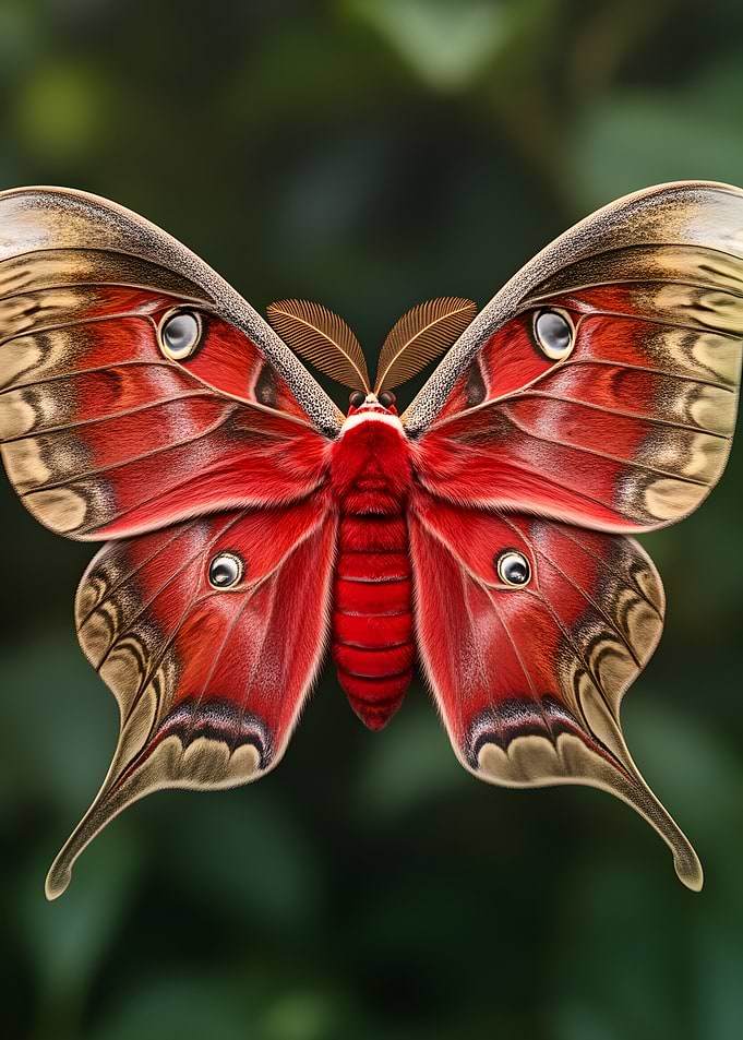Vibrant Red Moth with Intricate Wing Patterns