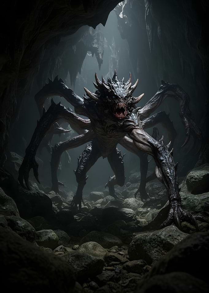 Monstrous Spider Creature in Cave