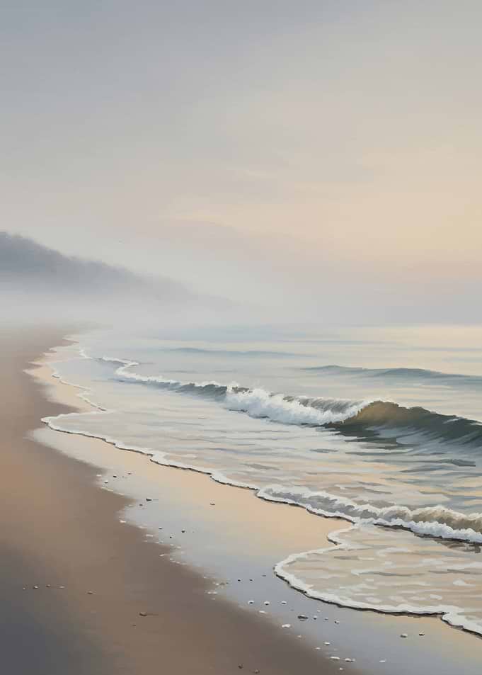 Misty Beach Sunrise Painting