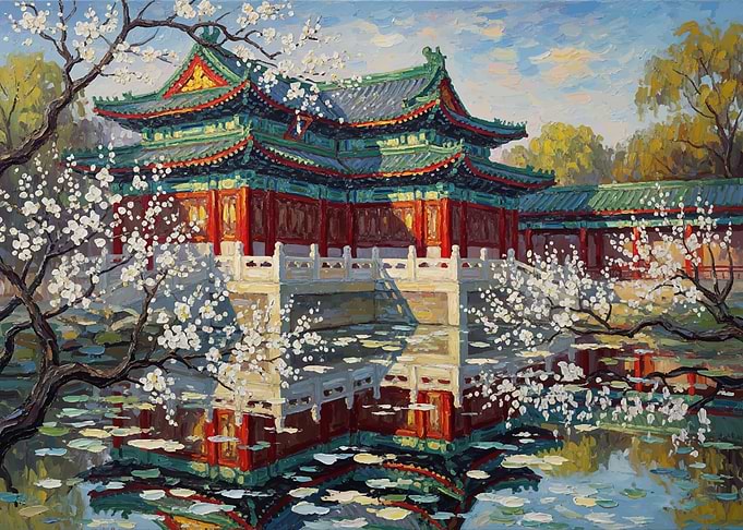 Traditional Asian Palace by Water