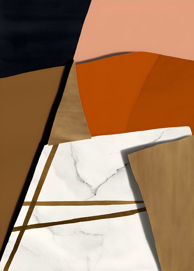 Abstract Geometric Composition with Marble and Gold Accents