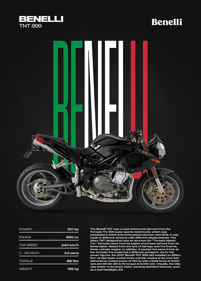 Benelli TNT 899 Motorcycle Poster