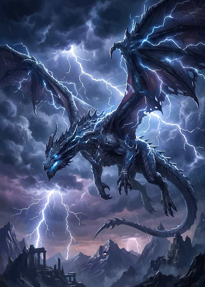 Dragon in a Lightning Storm