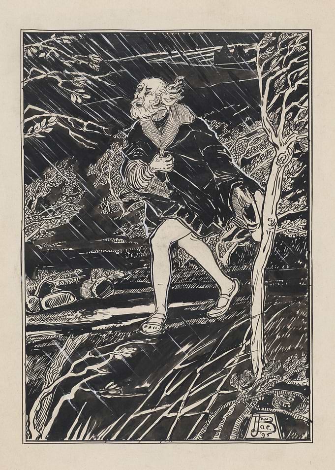 Man running in a storm