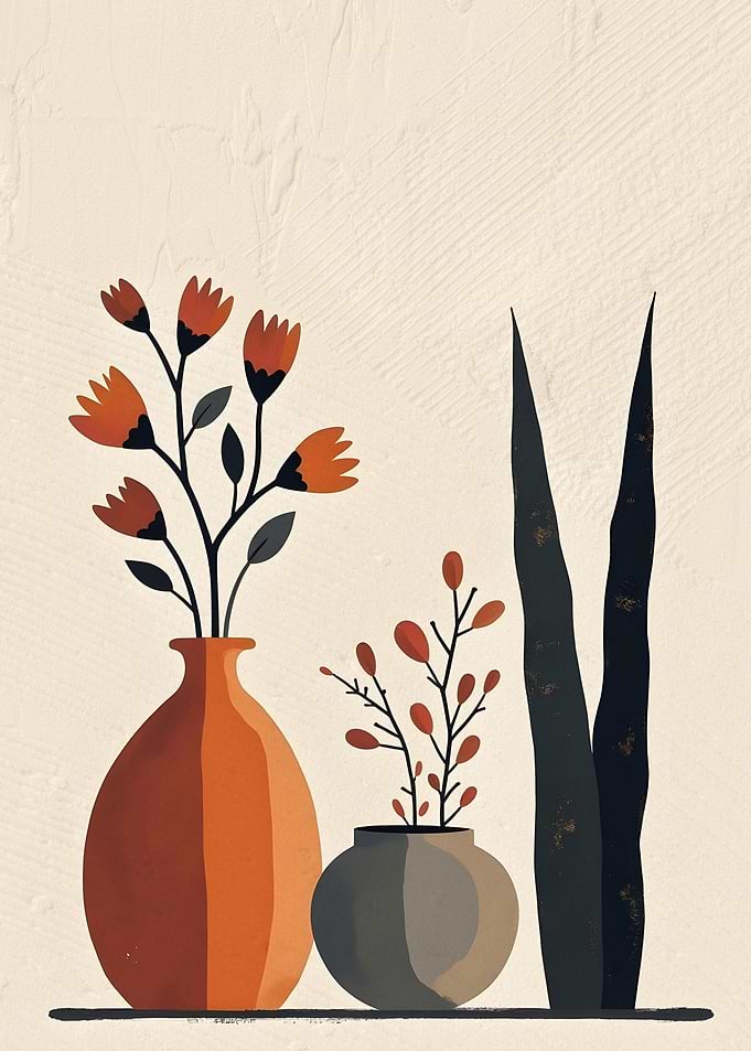Terracotta Boho Floral Vases with Plants