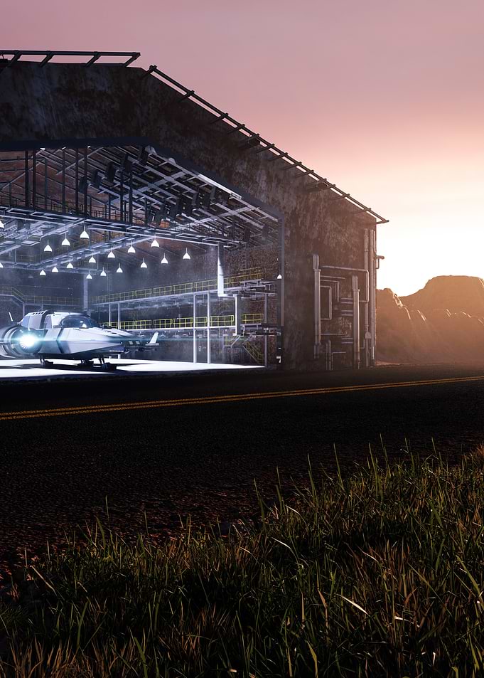 Futuristic Hangar with Spaceship
