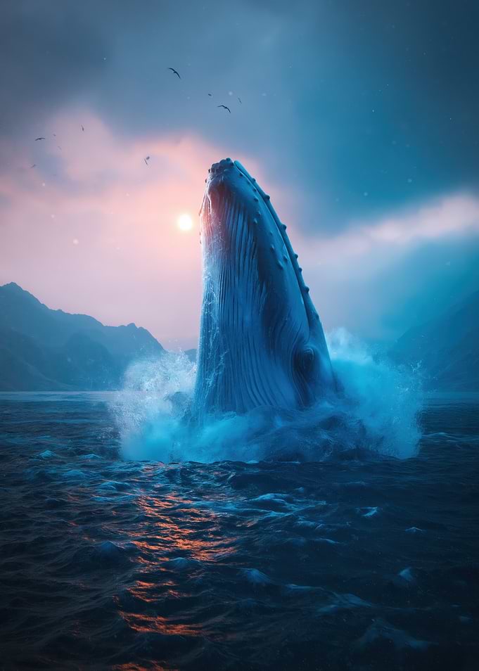 Whale Breaching at Sunset