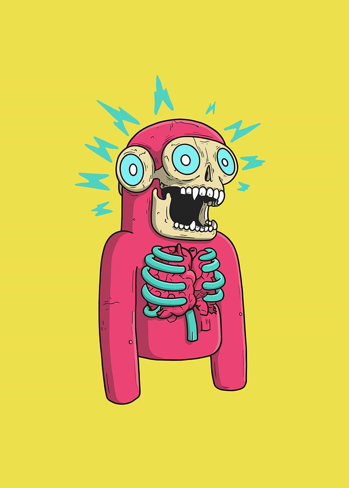 Surprised Skeleton Monster with Heart