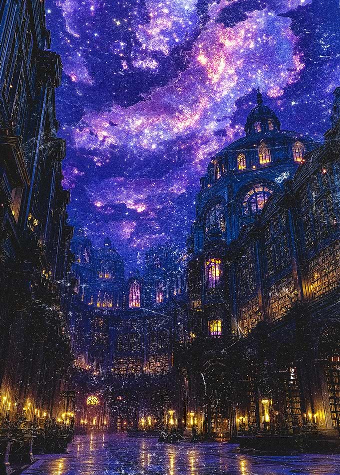 Magical Library Under a Starry Sky