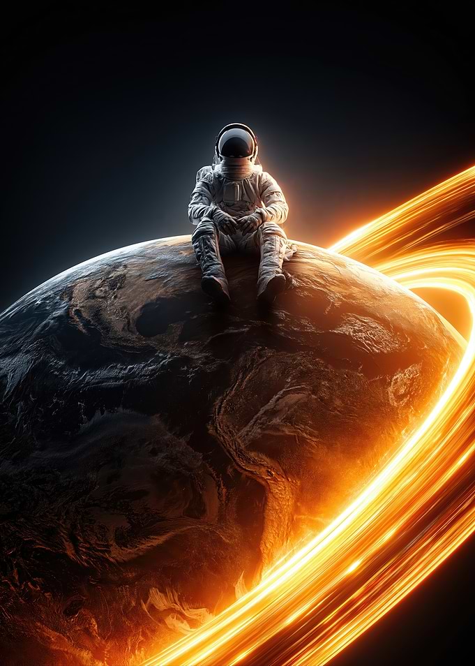 Astronaut sitting on Earth