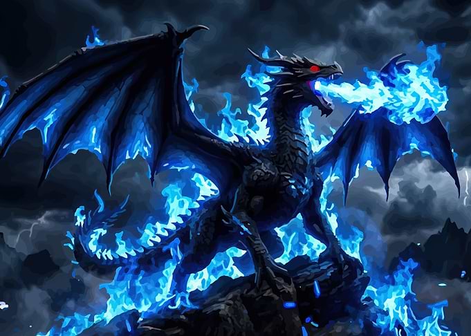 Black Dragon Breathing Blue Fire