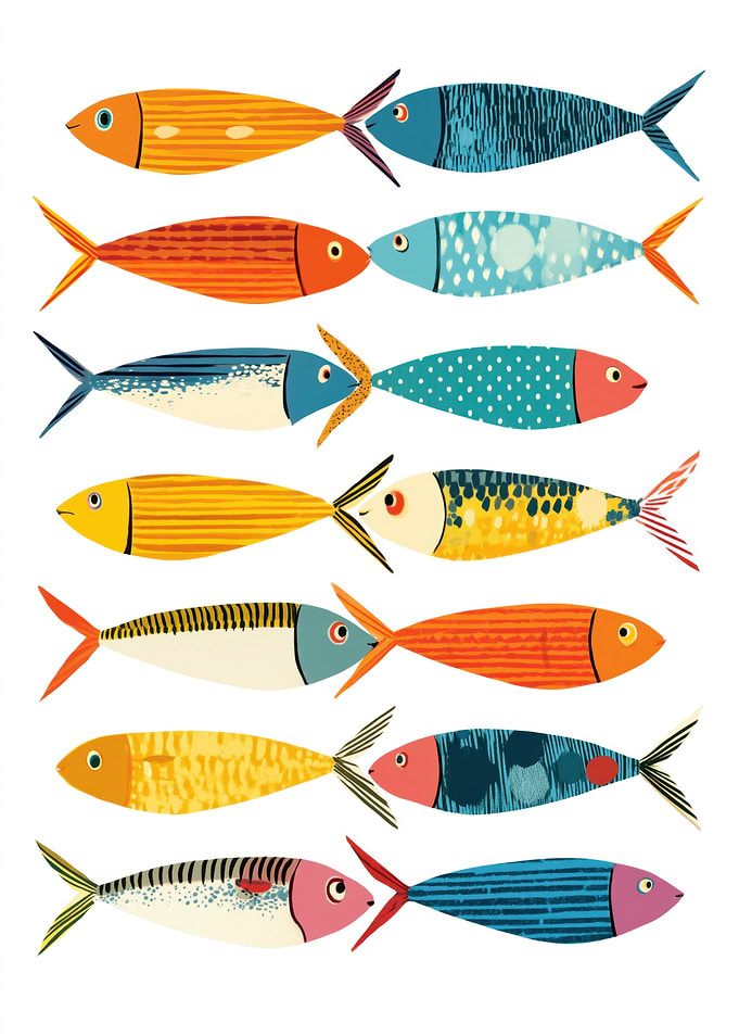 Colorful School of Fish Illustration