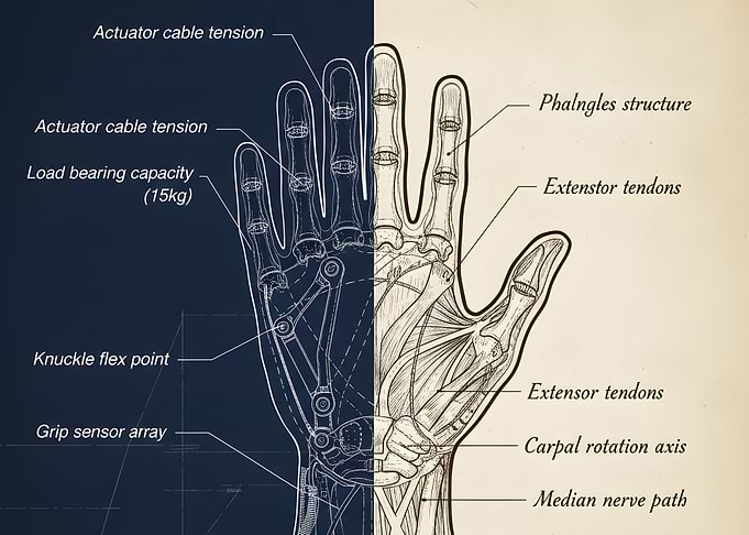 Anatomical and Mechanical Hand Diagram