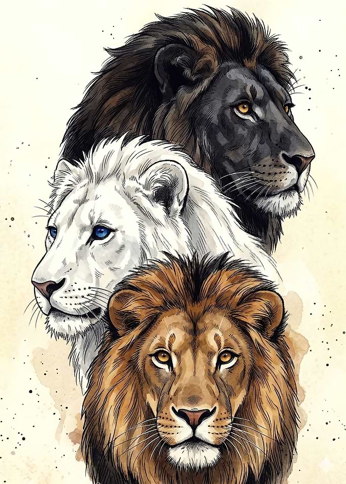 Three Majestic Lions Portrait