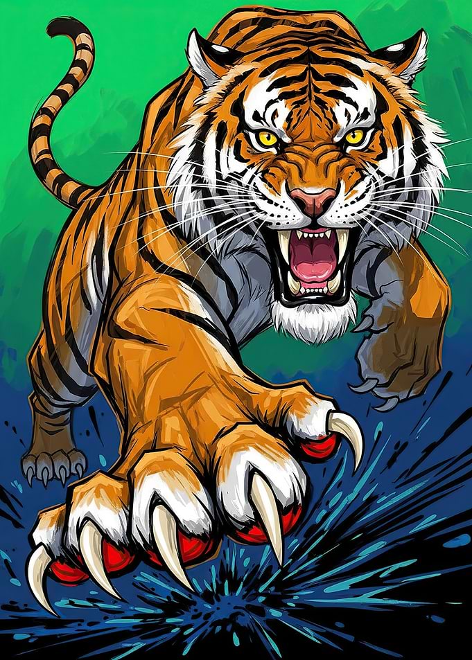 Aggressive Tiger Lunging Forward