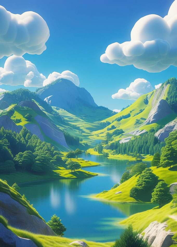 Vibrant Mountain Valley Lake