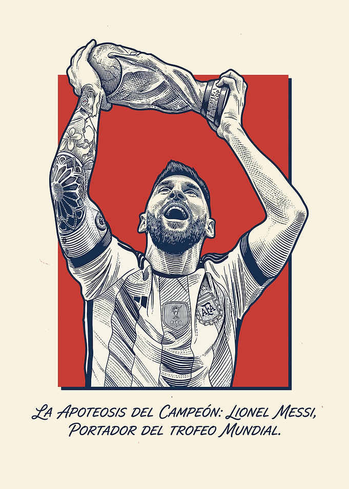 Lionel Messi Holding World Cup Trophy