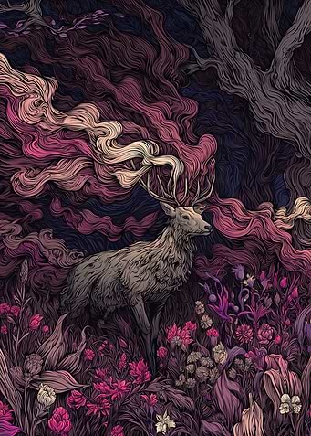 Mystical Deer in a Floral Forest